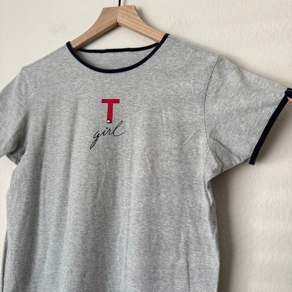 Vintage 90s Tommy Hilfiger Womens Gray Tommy Girl T-Shirt Dress Ringer Size S/M - Picture 8 of 9